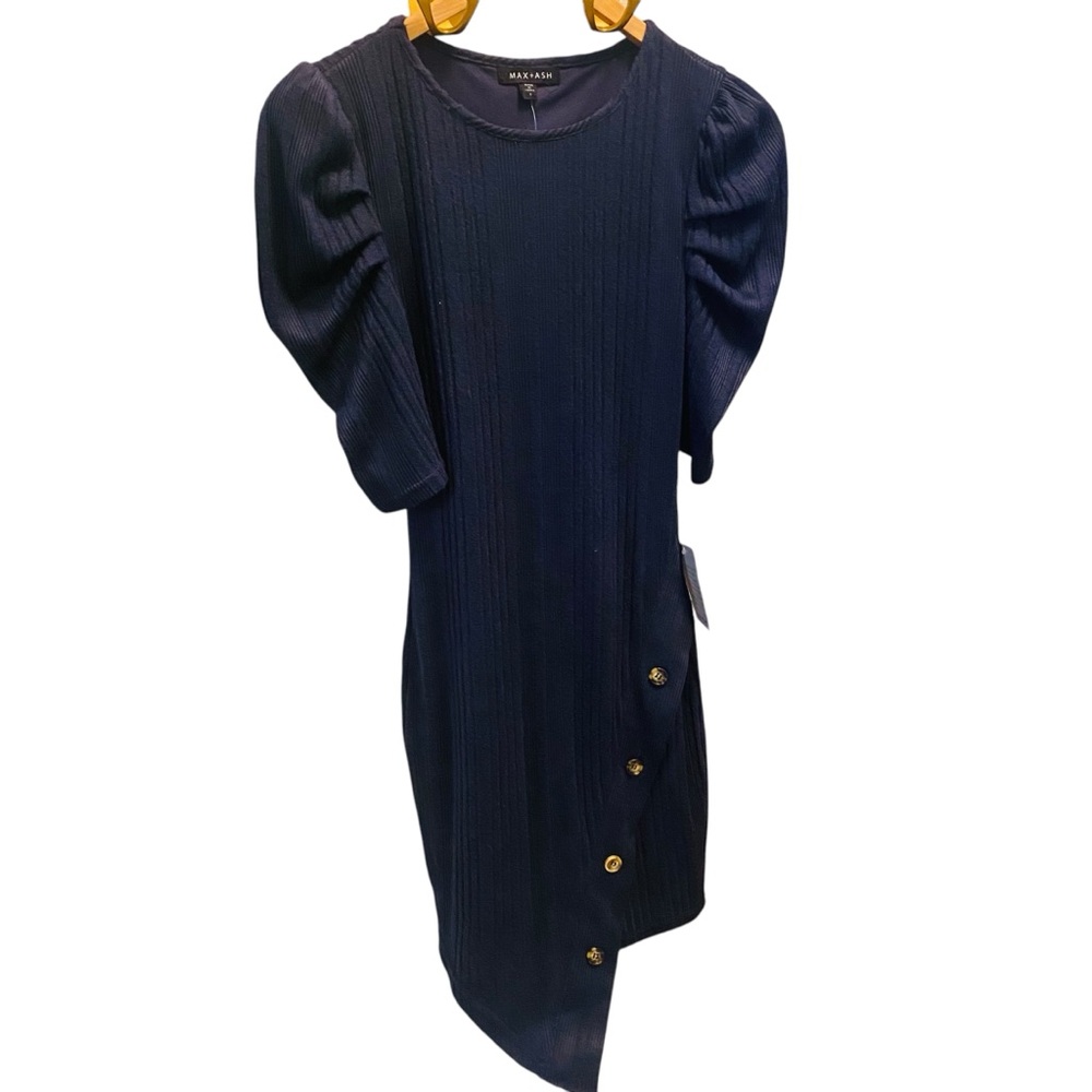 Max & Ash NWT Puff Sleeve Button Ribbed Dress - Picture 4 of 10